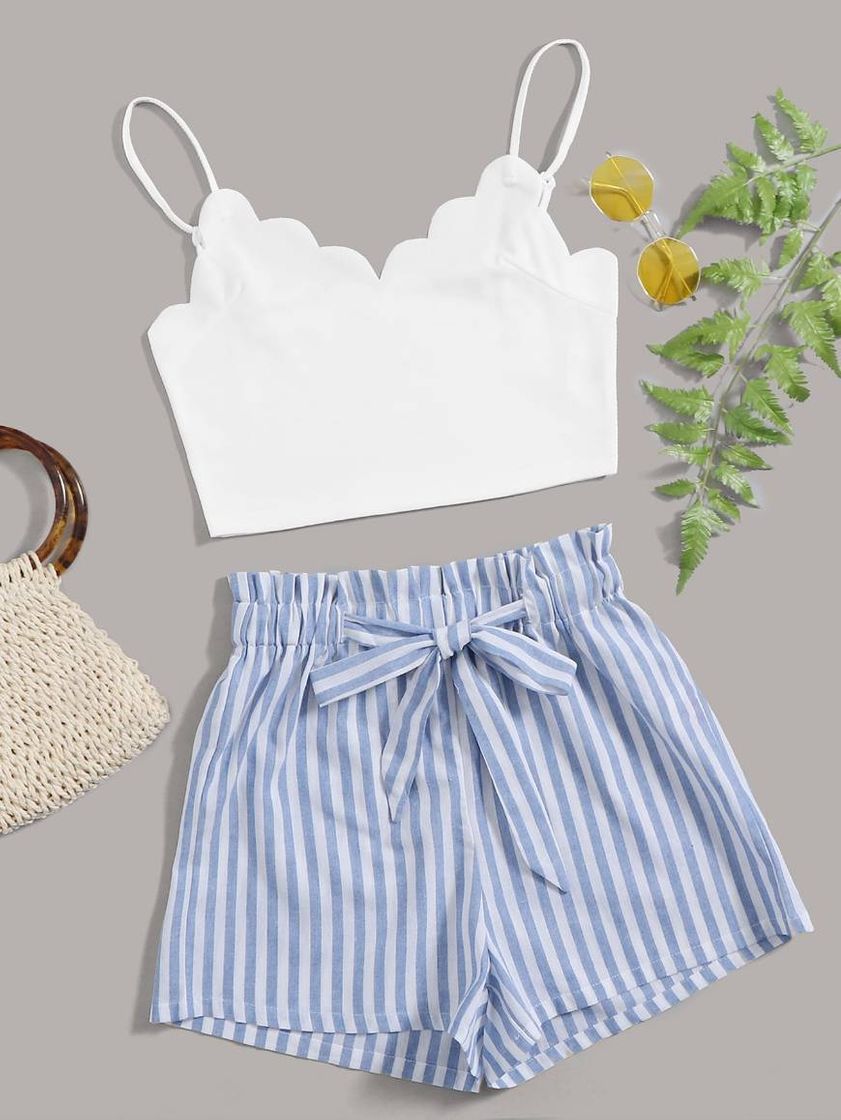 Social Conjunto top de tirantes con borde en abanico con shorts 