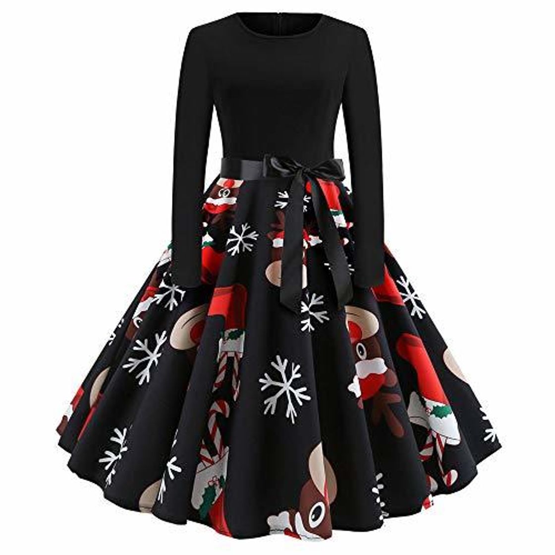 Social BBestseller-Vestidos de la Vendimia de la Impresión Cuello Redondo Manga Larga del