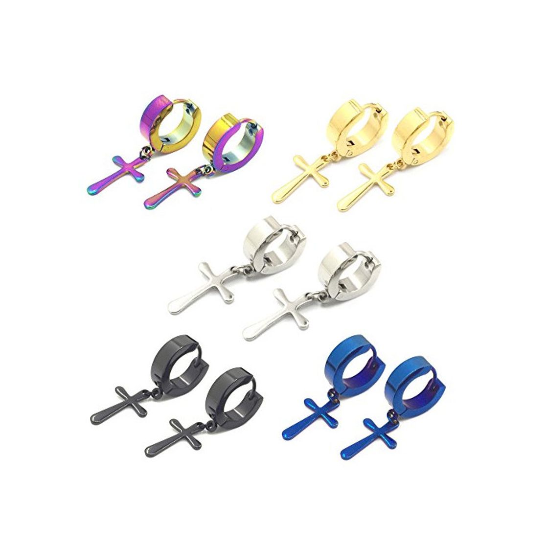 Social Epoch World 5 Pares Acero Inoxidable Pendientes Cruz Plata Dorado Hombre Mujer