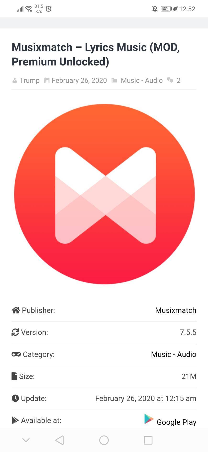 App Musixmatch – Lyrics Music (MOD, Premium Unlocked)