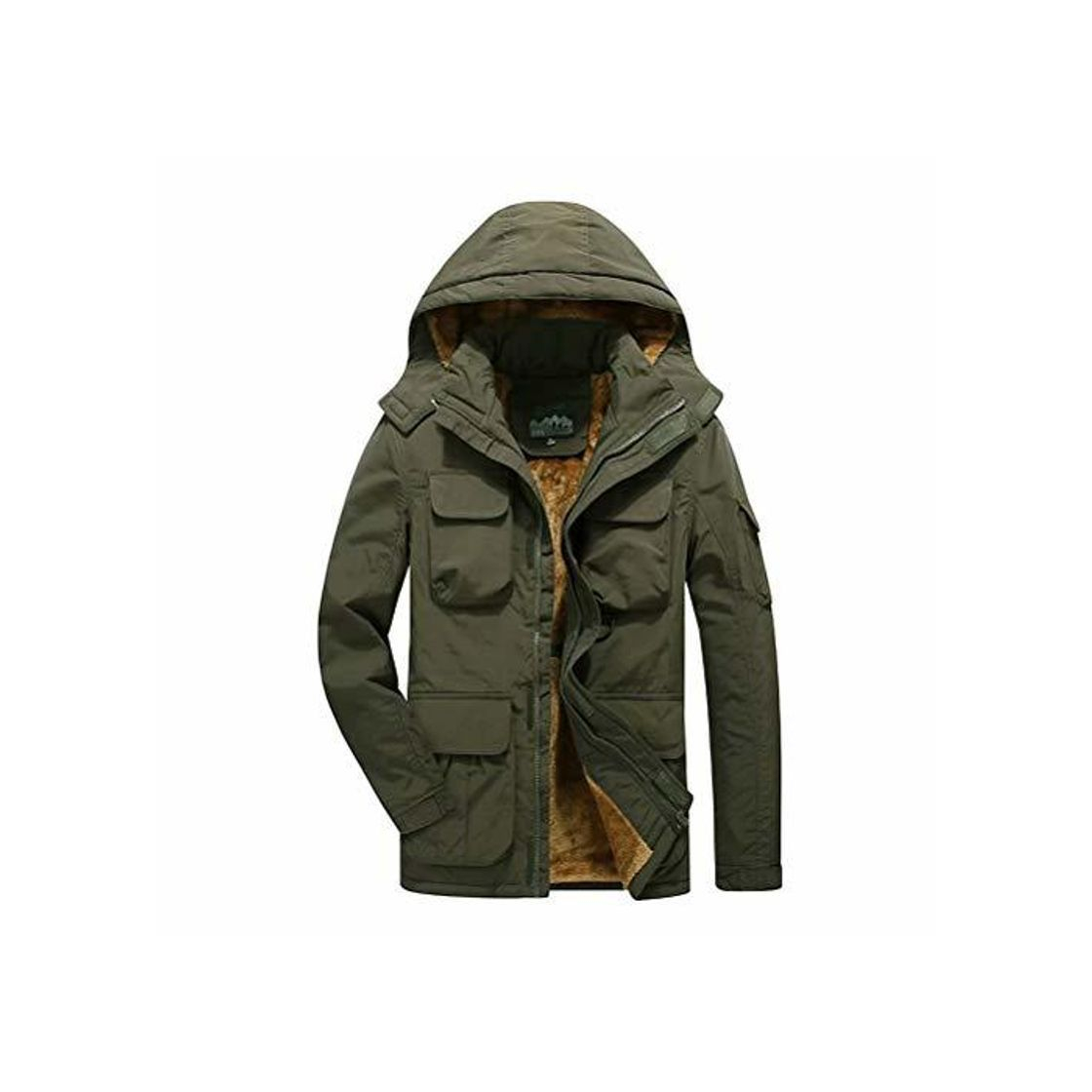 Social Parka Hombre Espesar Felpa Chaqueta de Invierno Cálido Respirable Exterior Chaqueta Impermeable
