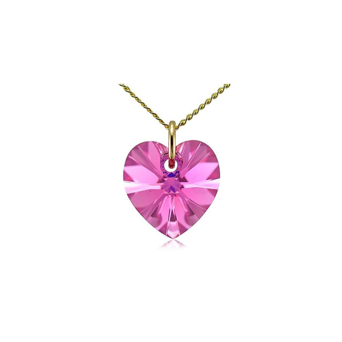 Product Solid 9ct oro collar de corazón de color rosa de cristal de