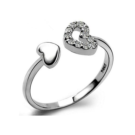 Yazilind Joyas de plata esterlina corazón diseño anillo ajustable para las mujeres