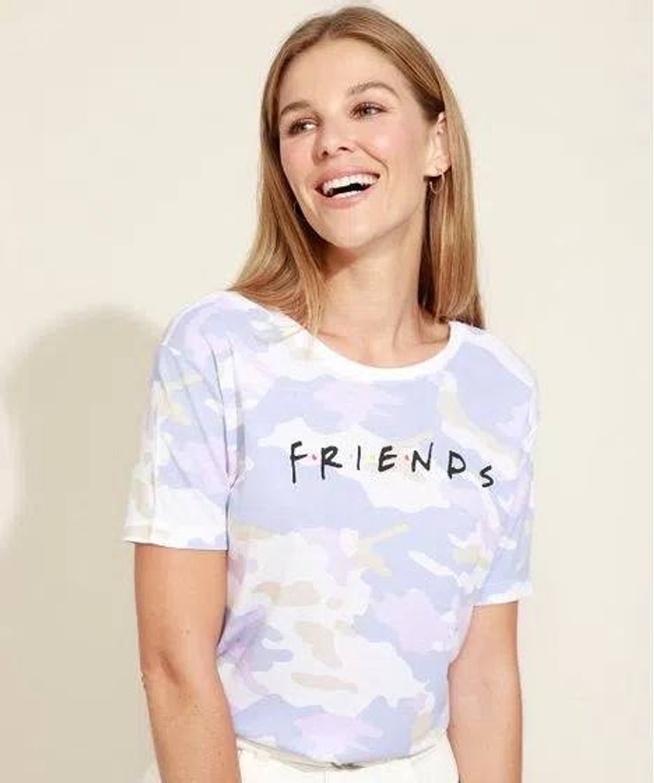 Moda Blusa Feminina Friends Estampada Camuflado Manga Curta