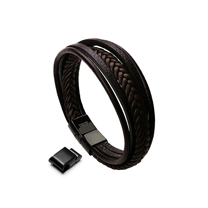 Producto murtoo Pulsera Hombre Cuero Acero Inoxidable Cierre Magnética Negro Cuero Marrón Negro