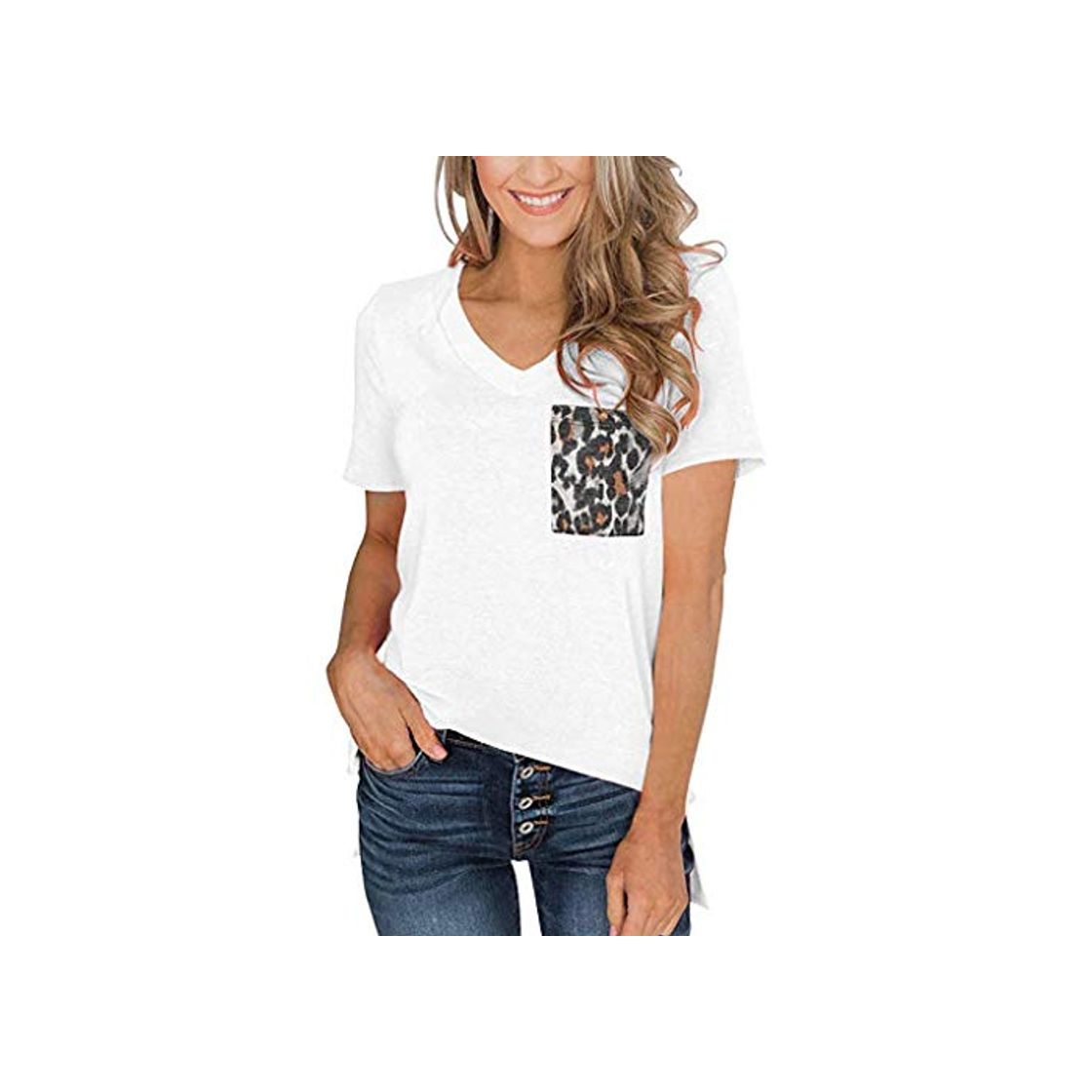 Fashion TUBUZ Blusas Mujer Manga Corta Verano Leopardo de La Camiseta del Cuello