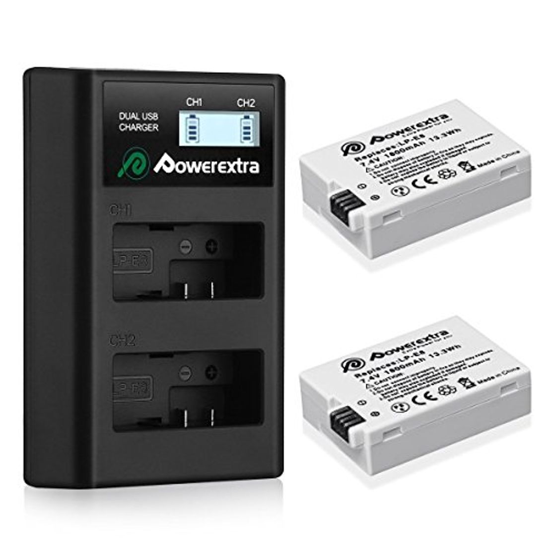 Electrónica Powerextra 2 Baterías para Canon LP-E8 1800mAh Li-ion con Cargador Pantalla LCD