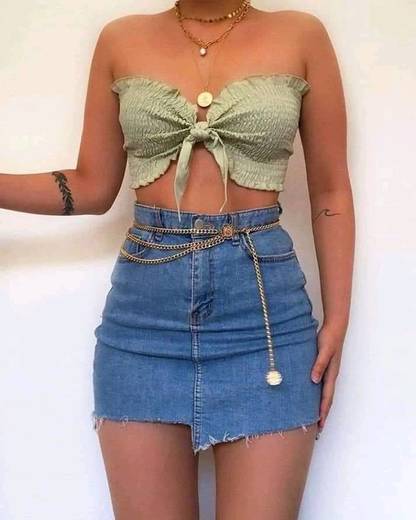 Saia jeans e cropped verde