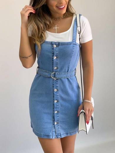 Vestido jeans claro com botões 