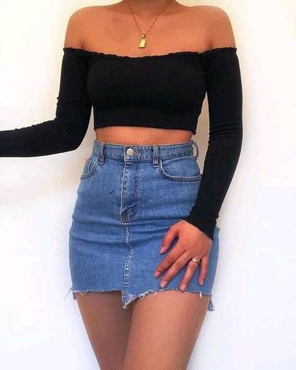 Saia jean e cropped preto