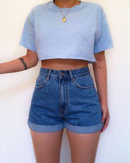 Short jeans e cropped azul