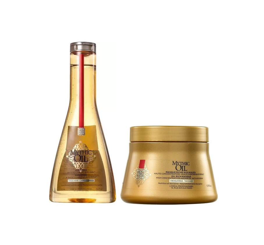 Producto Shampoo e máscara Mythic Oil.