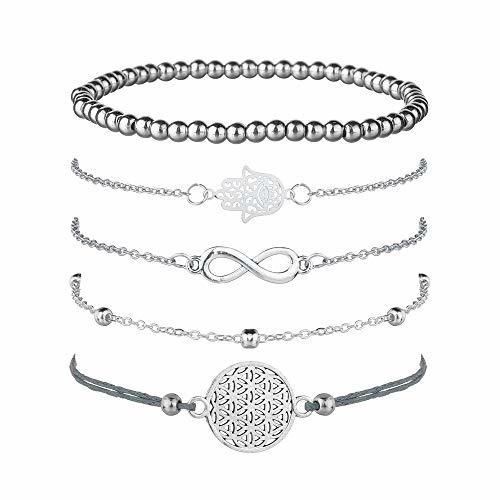 Juego de 5 pulseras de plata para mujer