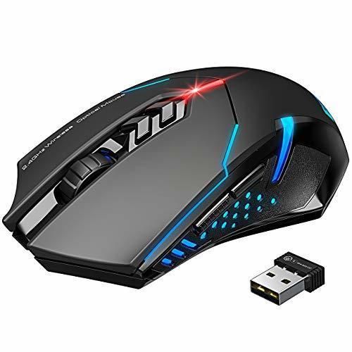 TOPELEK Ratón Gaming Inalámbrico Clic Silencioso 7 Botones USB portátil PC 2.4G