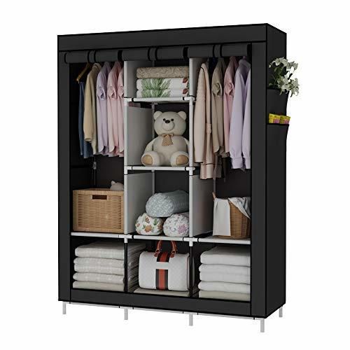 UDEAR Armario de Tela Plegable Ropa Organizador Closet portátil Guardarropa Negro