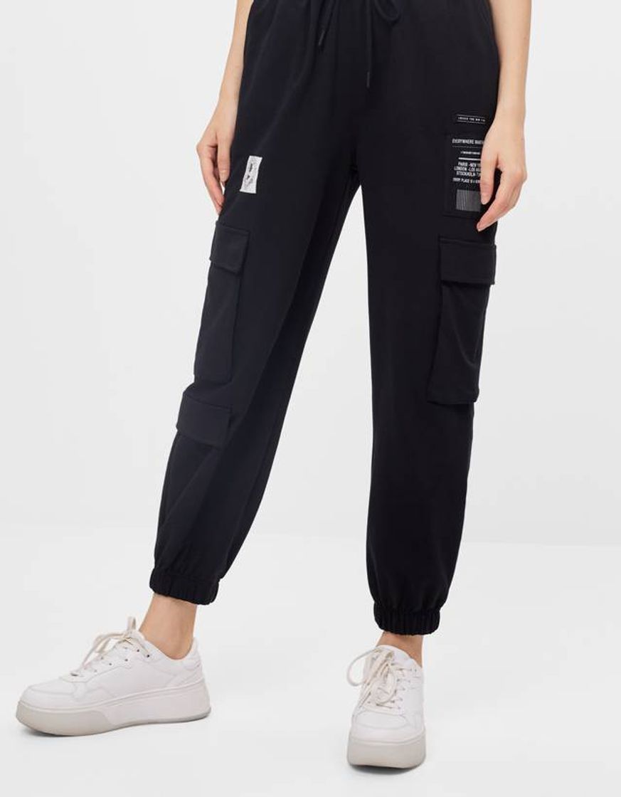 Moda Calças jogger cargo de felpa

