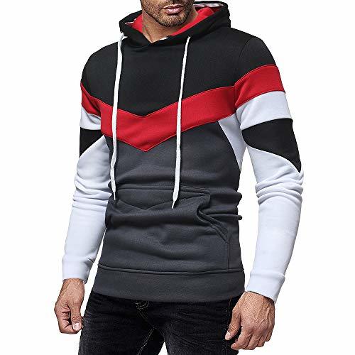 Product Hombres Sudadera con Capucha Casual Tops Deporte Blusa Manga Larga De Patchwork