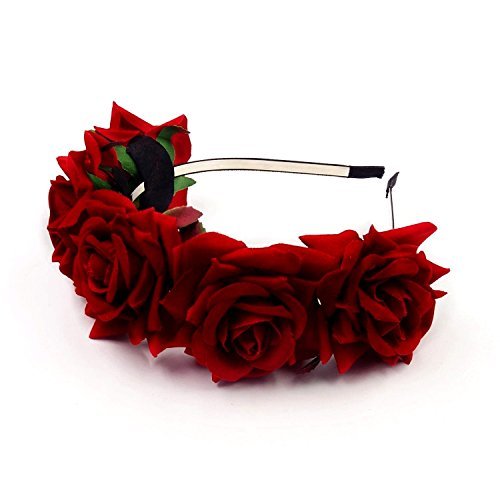 Social JZK® Rojo corona flores diadema tiara guirnalda flores pelo cabeza hairband guirnalda