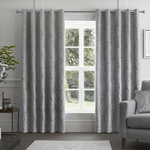 Place Curtina Chateau Jaquard - Par de Cortinas con Ojales, Plateado, 90" Width