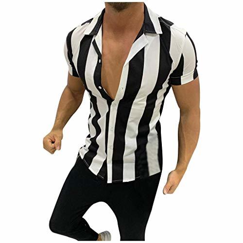 Product Camisas de Hombre T Shirt tee Moda Blusa Masculina Impresa Empalme Raya