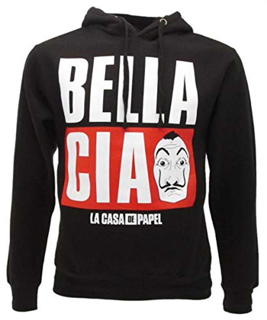 Fashion Casa de Papel - Sudadera con Capucha Negra Impresión Frontal Bella Ciao