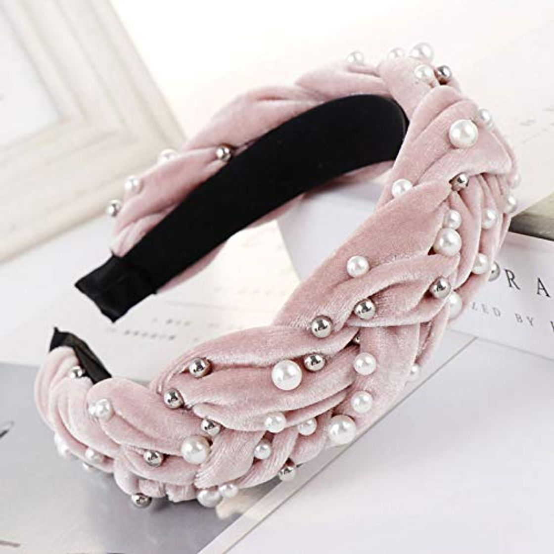 Moda Velvet Pearl Nails Thickened Ladies Wide Braid Double Hair Band Headband Girls Headband Hair Accessories Pink