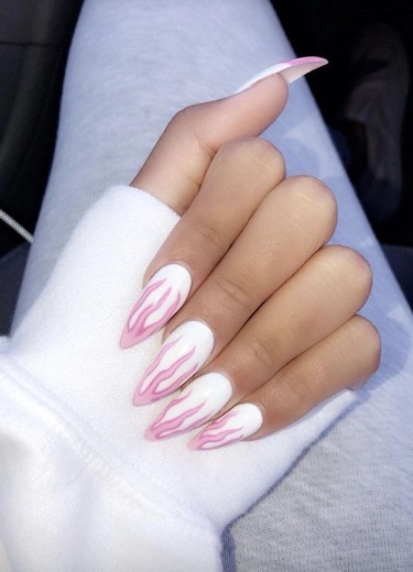 white and pink nails 