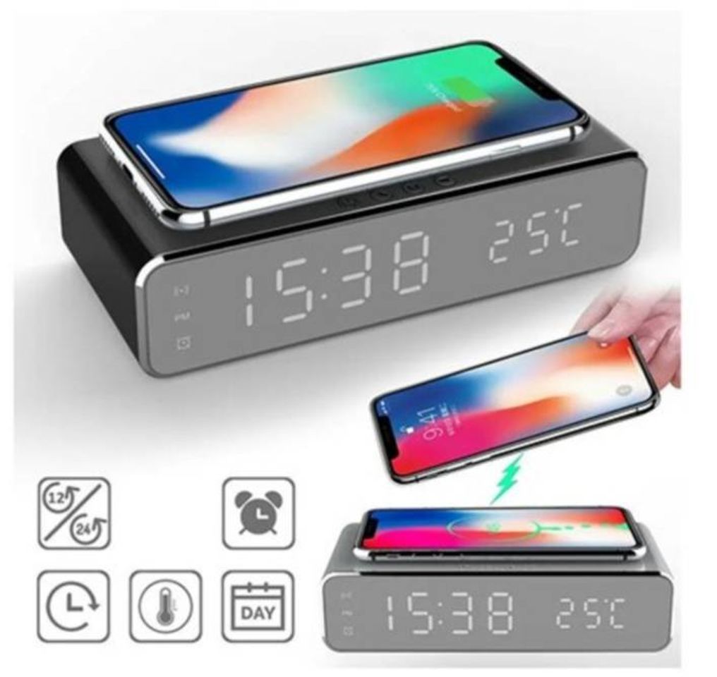 Moda Electric LED 12/24H Alarm Clock With Phone Wireless Charger