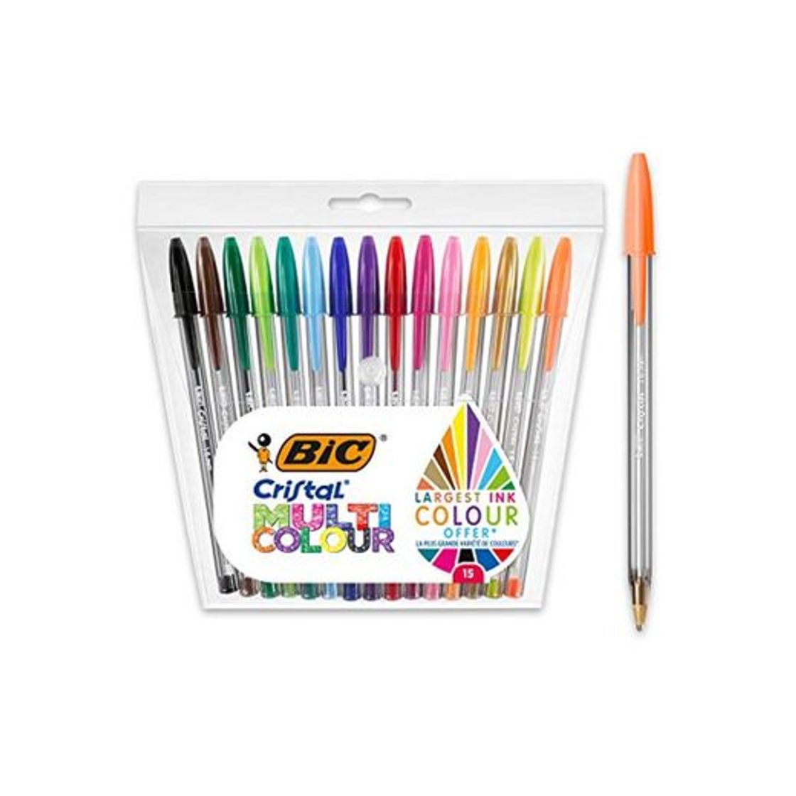 Product BIC Cristal Multicolour - Pack de 15 unidades, bolígrafos de punta ancha