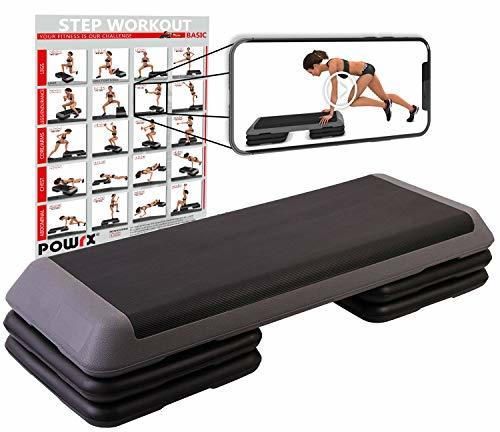 POWRX Step fitness/aeróbic escalón XXL (110 x 42 cm) - Stepper gimnasio