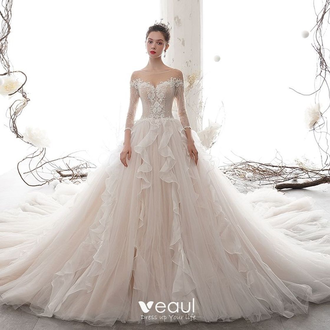 Social Veaul 2020 romantic champagne wedding dress