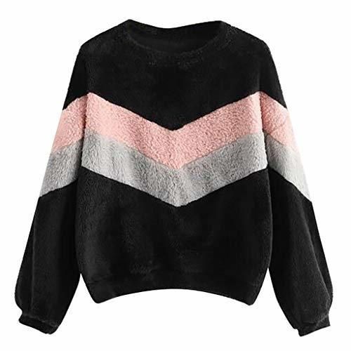 Moda Mujer O-Cuello de Manga Larga Patchwork Sweatershirt Tops Camiseta Queen Mujer