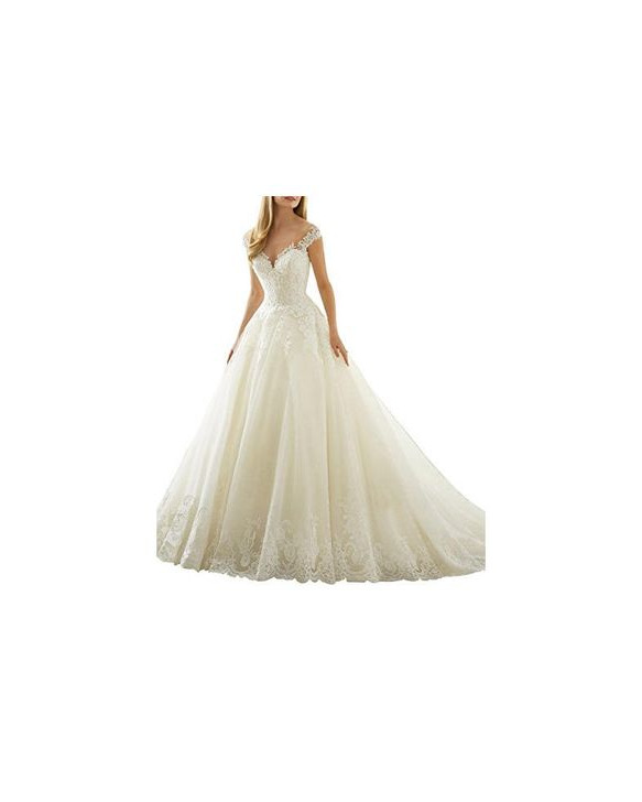 Social XUYUDITA Scoop Cuello de Hombro de Encaje Vintage A-Line Vestidos de Novia