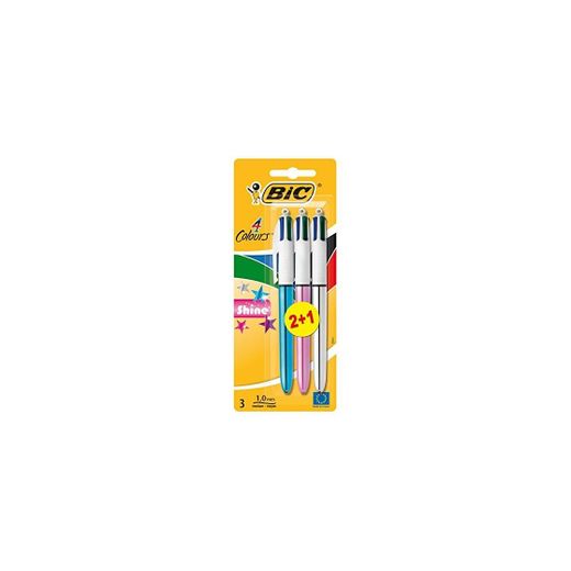 BIC 4-Color Shine - Pack de 2+1 bolígrafos con 4 colores de