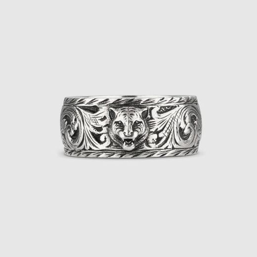 Gucci silver ring with feline head moda acessórios 