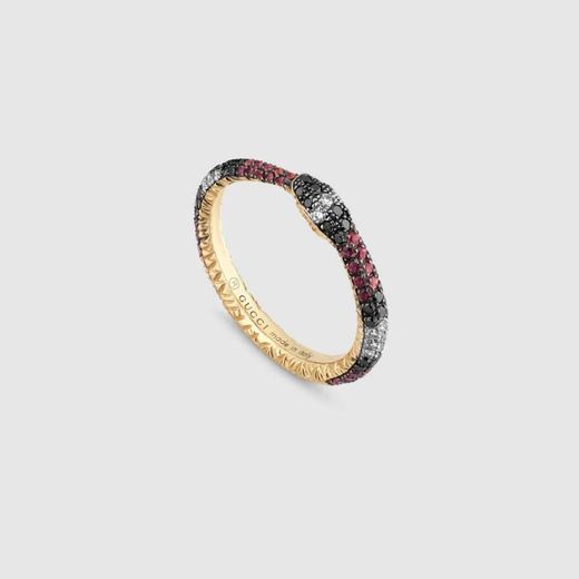 Gucci Ouroboros ring in gold and gemstones acessórios moda