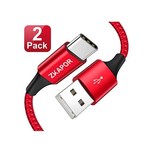 ZKAPOR Cable USB Tipo C, [2Pack 2M] Cargador Tipo C Carga Rápida