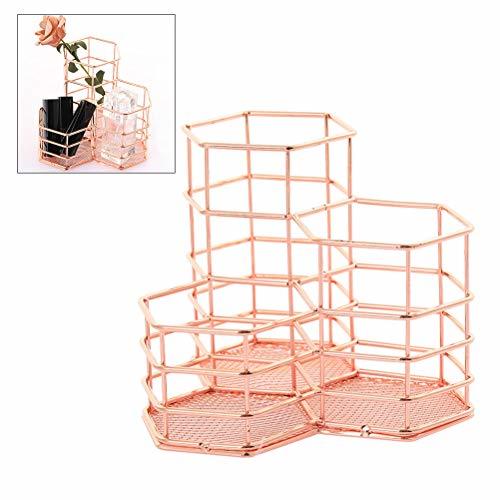 Producto Bozaap Pen Cup Holder Desk Hexagon Metal Makeup Brush Organizer Stationery Storage