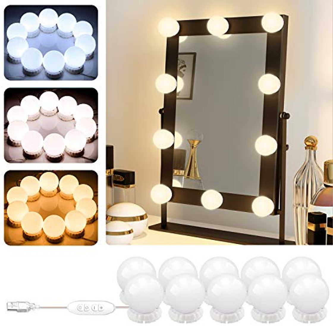 Product Luces para Espejo de Maquillaje POVO 10 Bombillas Estilo Hollywood Regulables LED