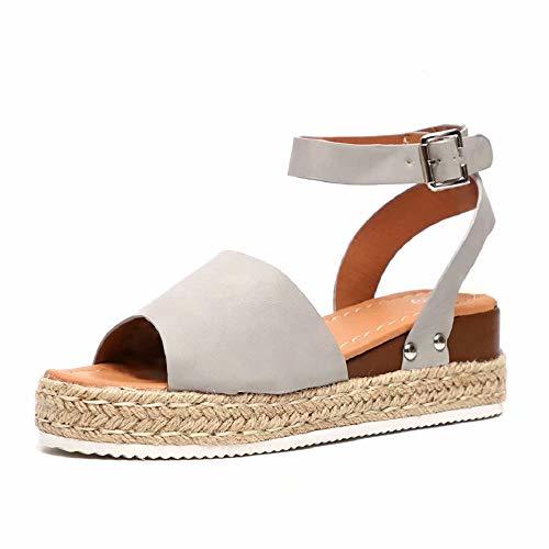 Fashion Sandalias Mujer Plataformas Verano Cuña Piel 5 CM Tacon Punta Abierta Plana