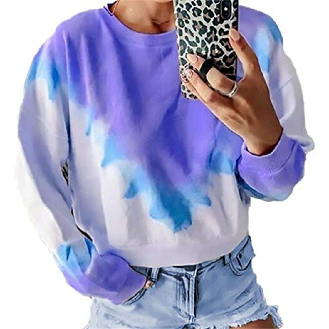 Fashion HongHu Mujeres Rainbow Hoodies Otoño Invierno Tie Dye Sudadera de Manga Larga Casual Loose Streetwear Sudadera con Capucha Azul 2XL