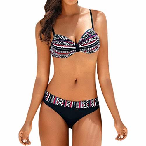 Fashion riou Bikini Mujer Push-up con Relleno Split Estampado Vintage de Traje de