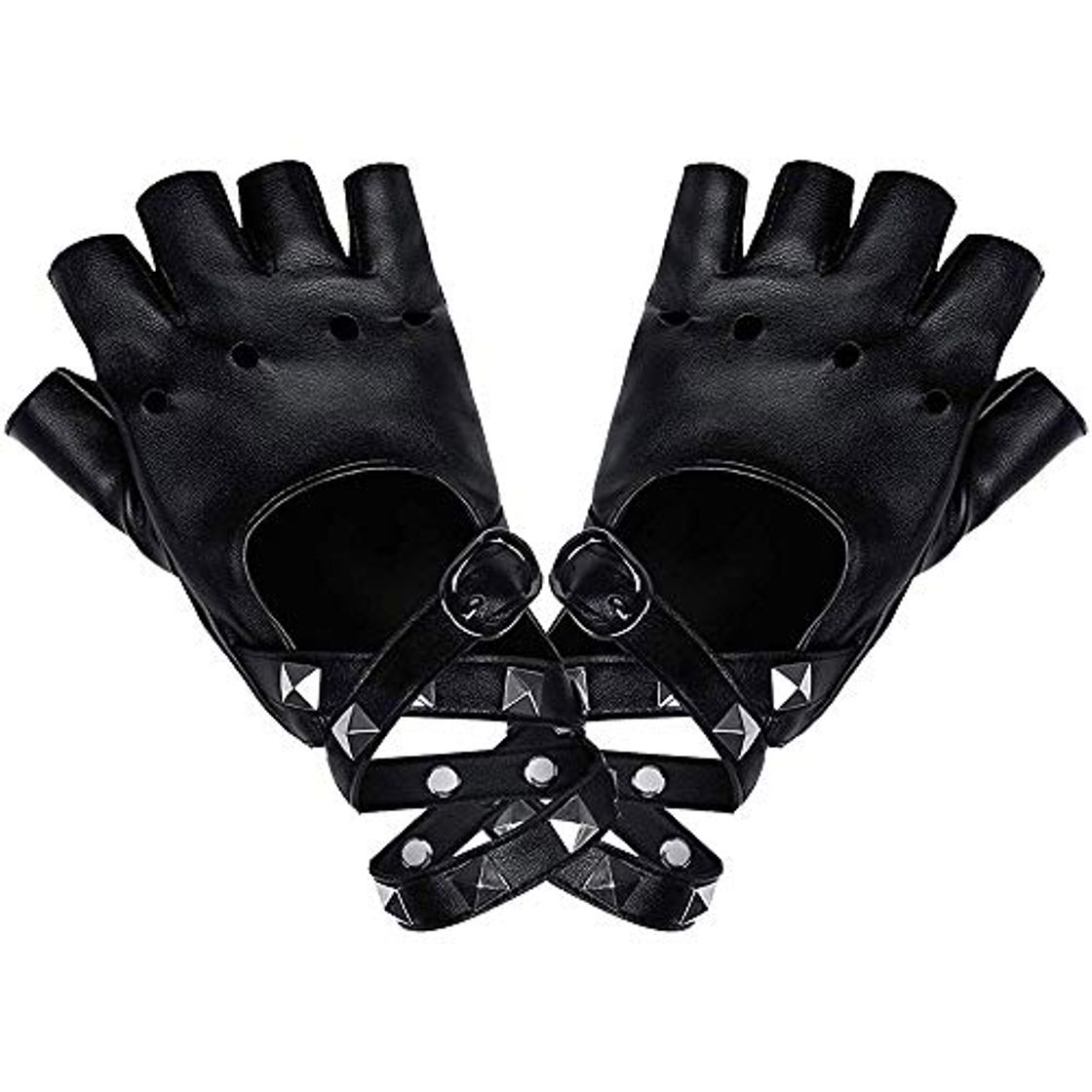 Moda LYTIVAGEN Guantes Punk en PU Guantes Remache Medio Dedo con Remaches Guantes