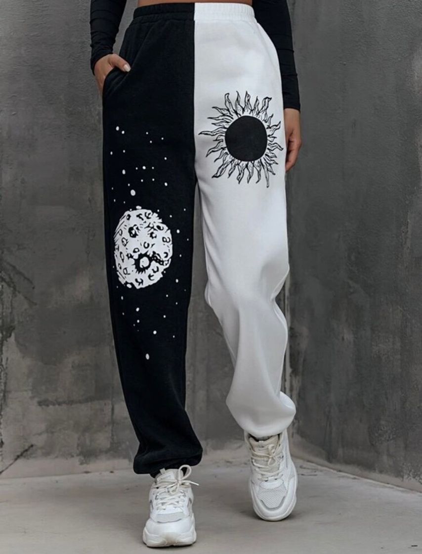 Moda Calça moletom estampa lua e sol