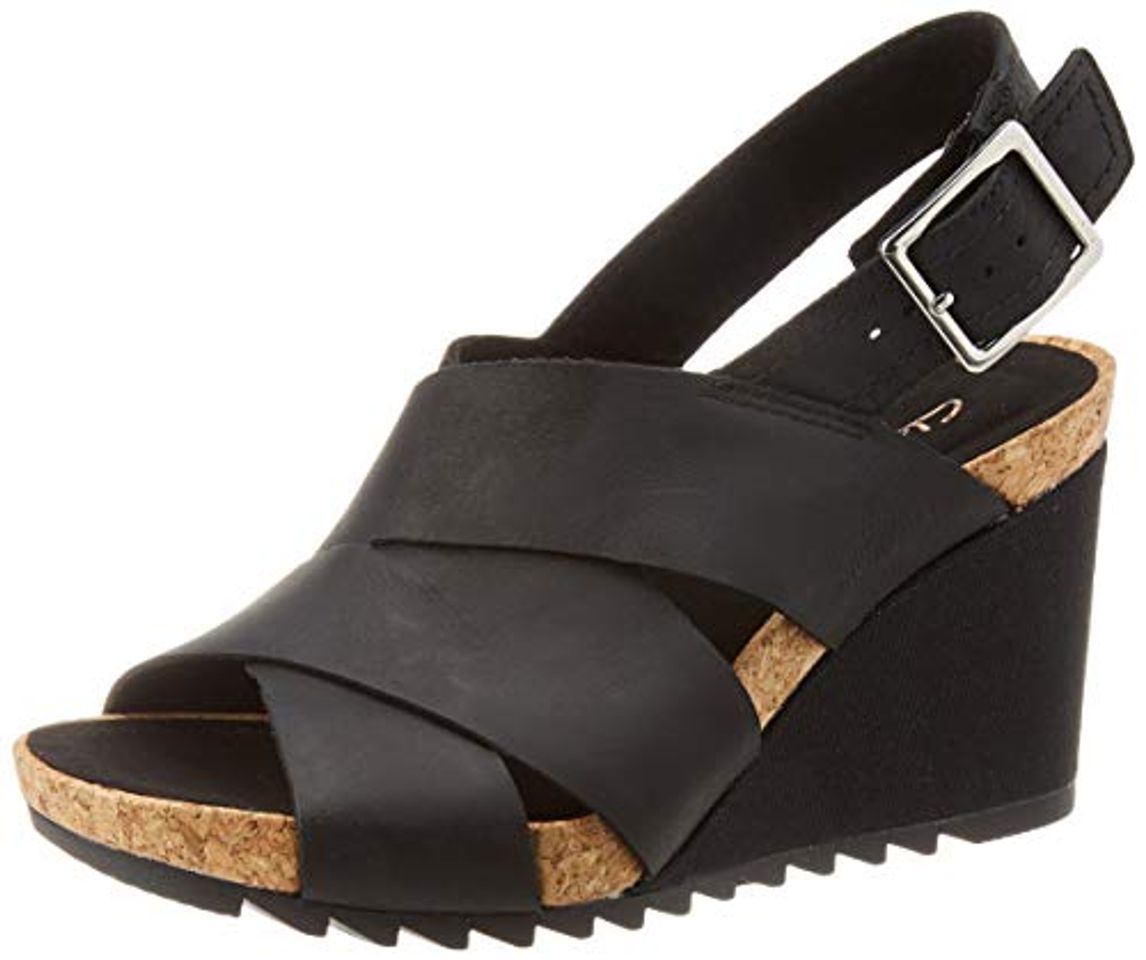 Fashion Clarks Flex Sand, Sandalias de Talón Abierto Mujer, Negro