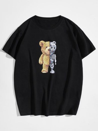 Camisa Preta Estampa de Urso