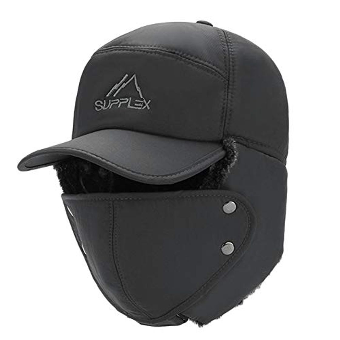 Moda Hombre Invierno Chapka Algodón Trampero Sombrero Aviador Grueso Cálido Gorro Ruso y Orejeras 2 en 1 Gorro Piel sintética con máscara Desmontable Capo Alpinismo Capucha Bicicleta de esquí Motocicleta