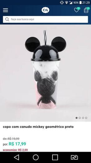 Copo com canudo Mickey geométrico preto - único