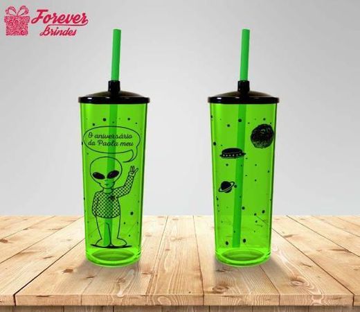 Copo long drink tampa e canudo personalizado de ET