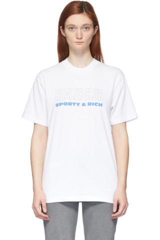 Moda Sporty & Rich: White Health Club T-Shirt | SSENSE